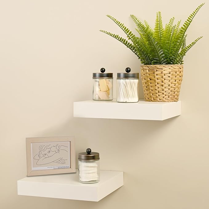 SheeChung 4-Pack Glass Qtip Holder Dispenser - Rust-Proof Stainless Steel Apothecary Jars with Labels -Bathroom Organizer for Cotton Swabs, Balls, Pads-Vintage Rustic Decor (Oil Rubbed Bronze)