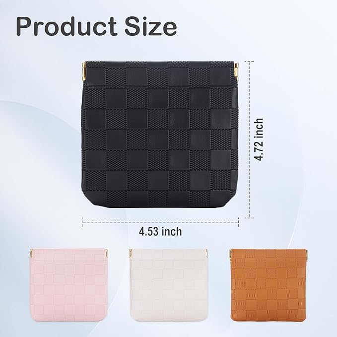 Sightor 2PCS Small Makeup Bag for Purse, Mini Cosmetic Bag Waterproof Pouch for Women, Checkered Purse Self-closing Coin Lipstick Small Leather Cosmetic Pouch (Black, Pink)