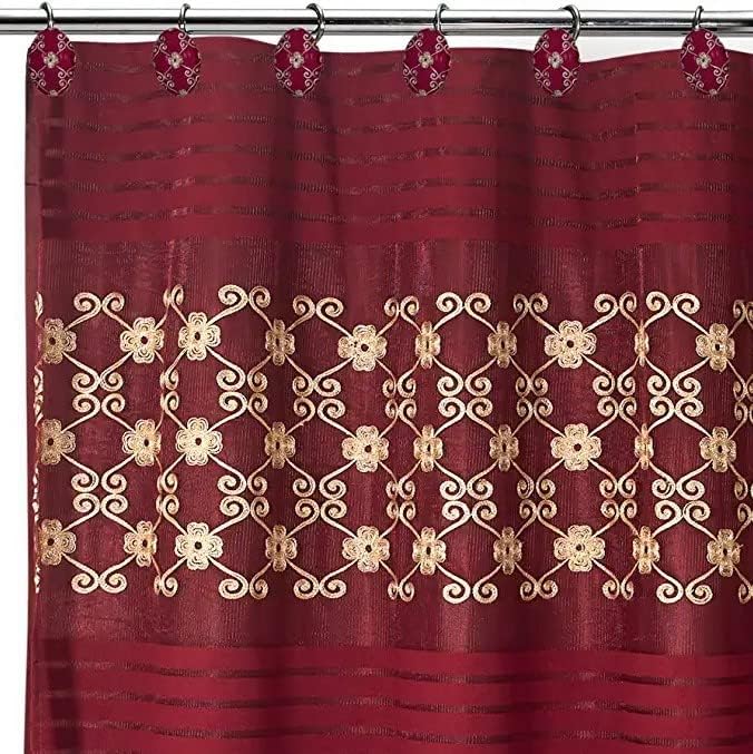 Zahari Home 13pc Elegant Rose Bathroom Shower Curtain Sets Elegant Shower Curtain & 12 Shower Curtain Rings Contemporary Decor Burgundy Shower Curtain Unique Design Stylish Shower Accessories