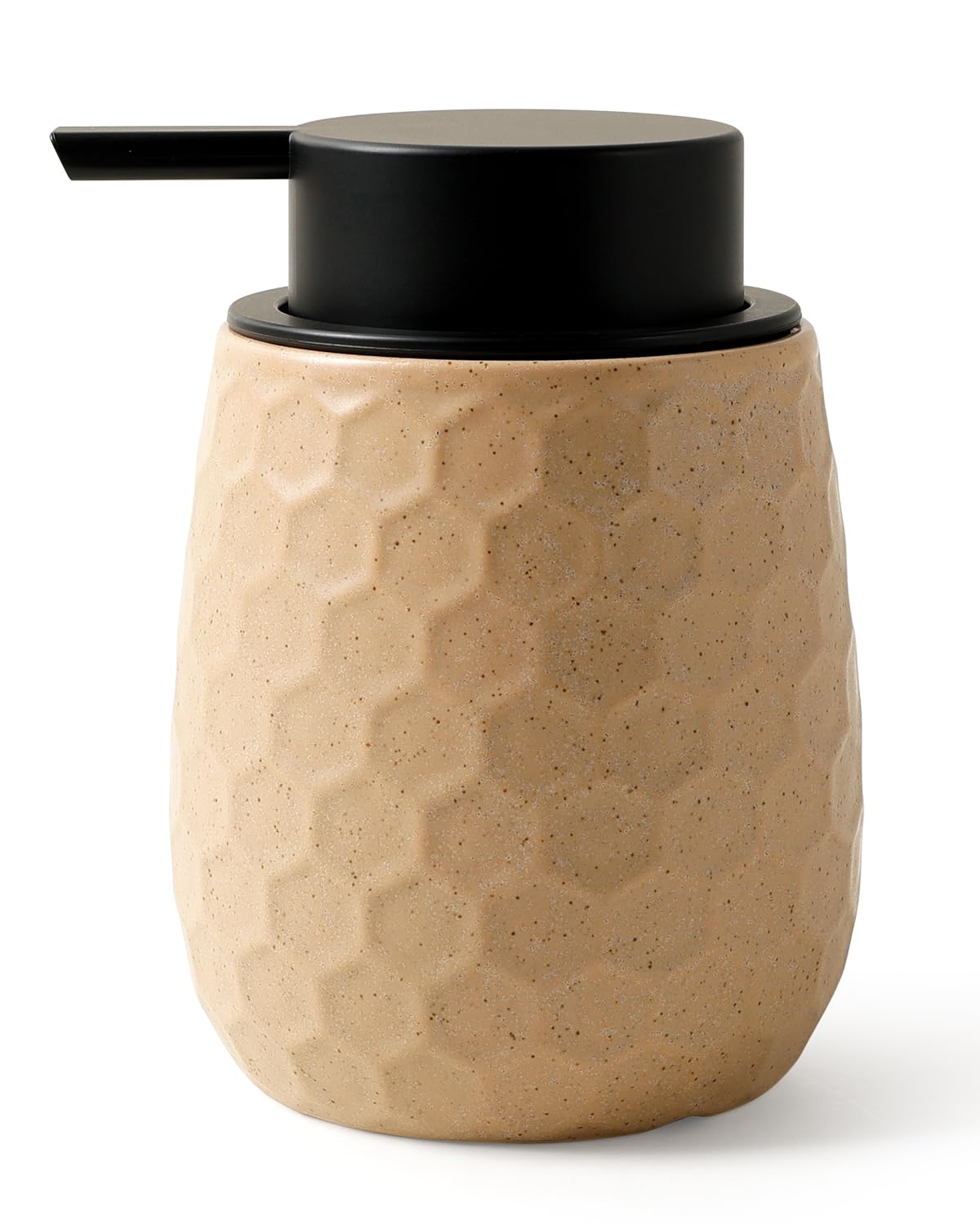 Soap Dispenser, 12OZ Ceramic Liquid Hand Soap Dispenser with Honeycomb Design for Kitchen or Bathroom, Khaki Refillable Dish Lotion Dispenser, ANTIS'S HOME