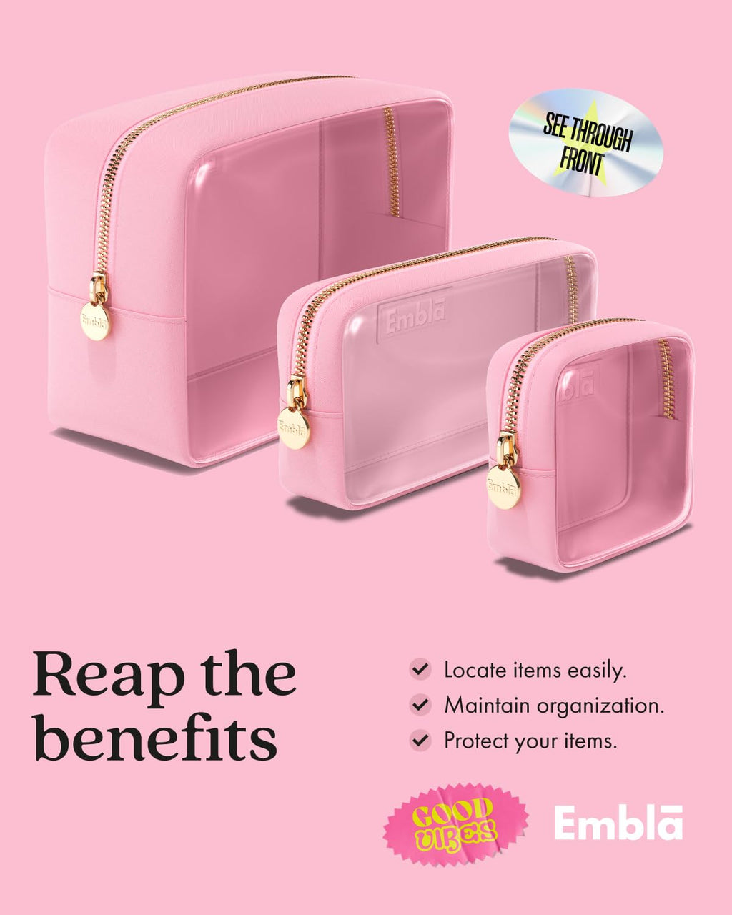 Makeup Bags for Women, 3 Bag Set, Travel Cosmetic Organizer, Toiletry Pouch