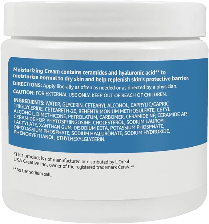 Amazon Basics Moisturizing Cream for Face and Body, Fragrance-Free, with Ceramides, Hydrating, 16 Ounces, 2-Pack