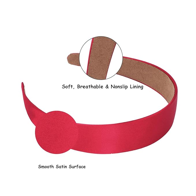 Wecoe 10 Pack Dark Red Headbands 1 Inch Wide Satin Headbands Women Non Slip Fashion Plain Solid Hairbands DIY Halloween Valentine' s Day Hair Accessories for Women Girls Diademas Para Mujer