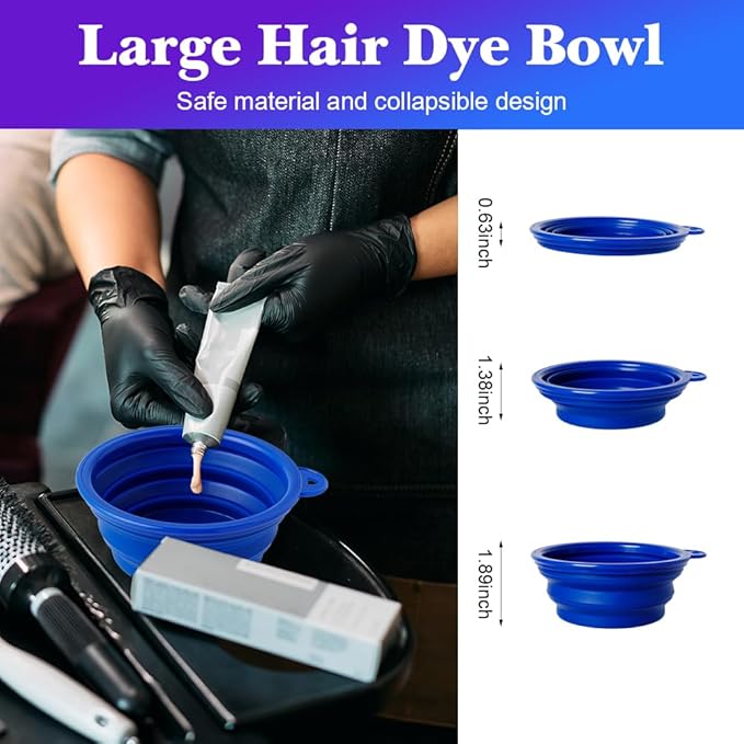MOONMINI Hair Dye Color Brush and Bowl Set, Color Bowl Brushes Tool Mixing Bowl Kit Tint Comb for Hair Tint Dying Coloring Applicator (Dark Blue&Clear)