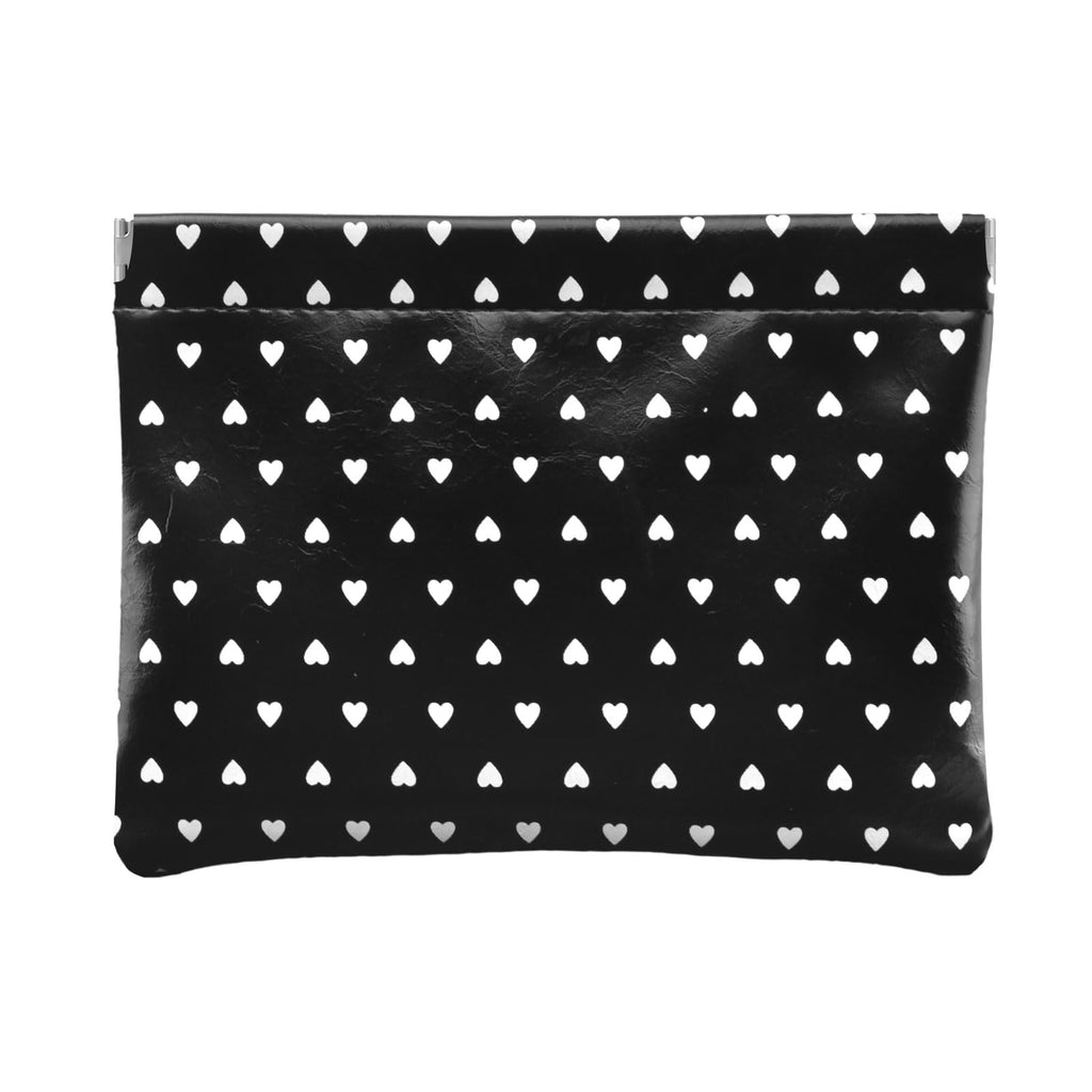 Ksriylm Dots Leather Makeup Pouch Set for Women Small Make Up Bag for Purse Waterproof Initial Makeup Cosmetic Bags Pouches for Purse Aesthetic Travel Toiletry Bag,Heart Black