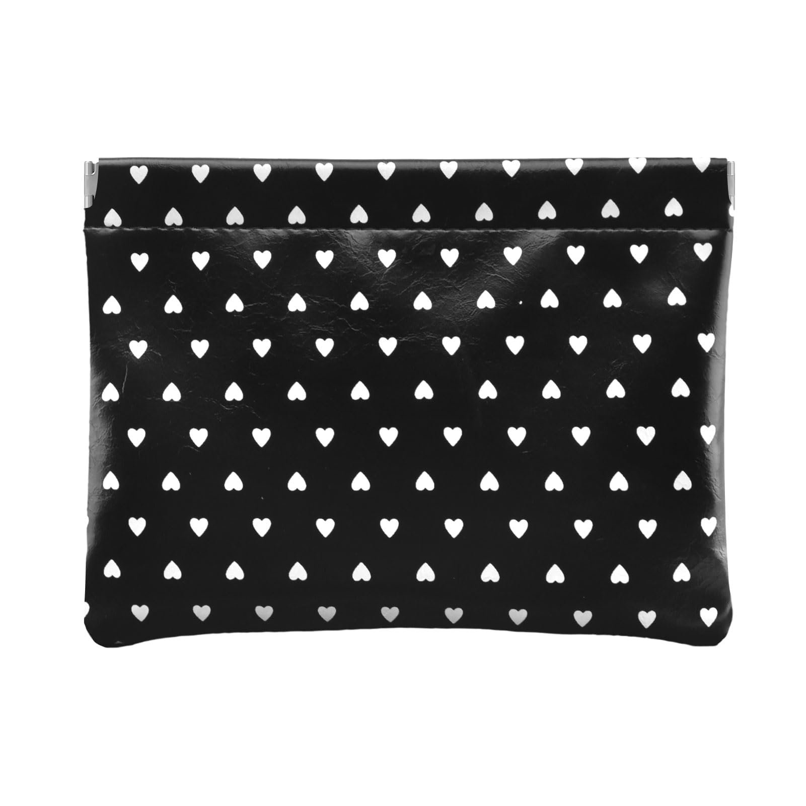 Ksriylm Dots Leather Makeup Pouch Set for Women Small Make Up Bag for Purse Waterproof Initial Makeup Cosmetic Bags Pouches for Purse Aesthetic Travel Toiletry Bag,Heart Black