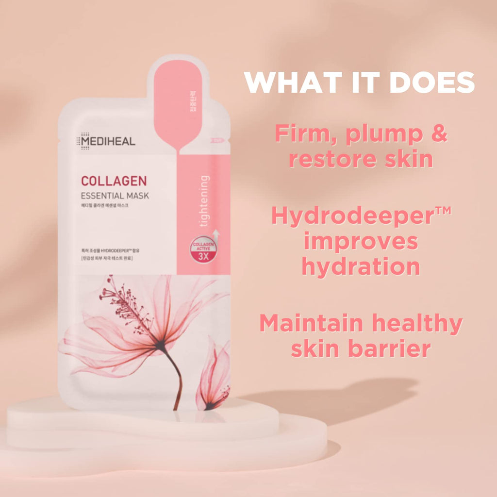 Mediheal Official Best Korean Sheet Mask - Collagen Essential Face Mask Lifting and Firming For All Skin Types Value Sets (30 Count)