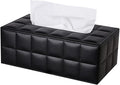 High-end Fashion PU Leather Tissue Box Holder Business Black, Rectangular Napkin Holder Drawer Paper Dispenser, Home Office Car Tissue Holder with Magnetic Bottom (Black Checkered)