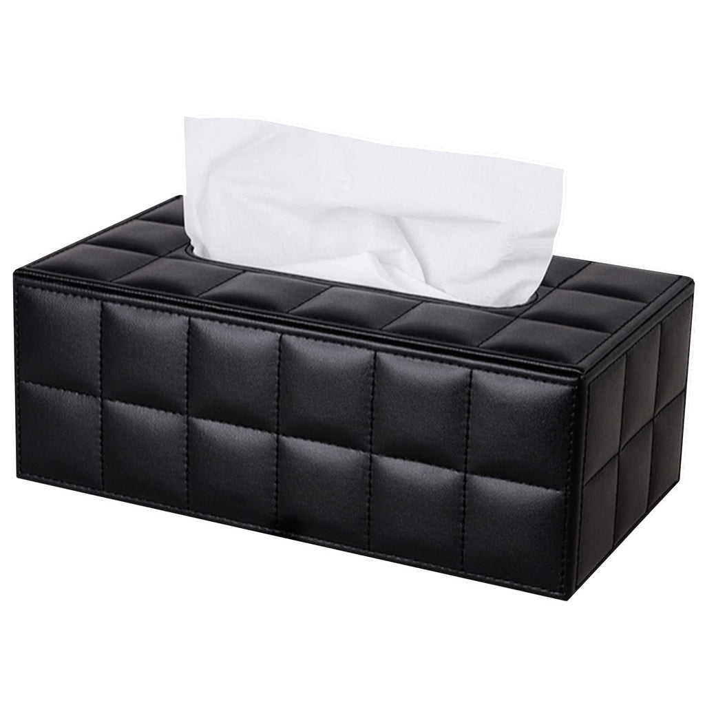 High-end Fashion PU Leather Tissue Box Holder Business Black, Rectangular Napkin Holder Drawer Paper Dispenser, Home Office Car Tissue Holder with Magnetic Bottom (Black Checkered)