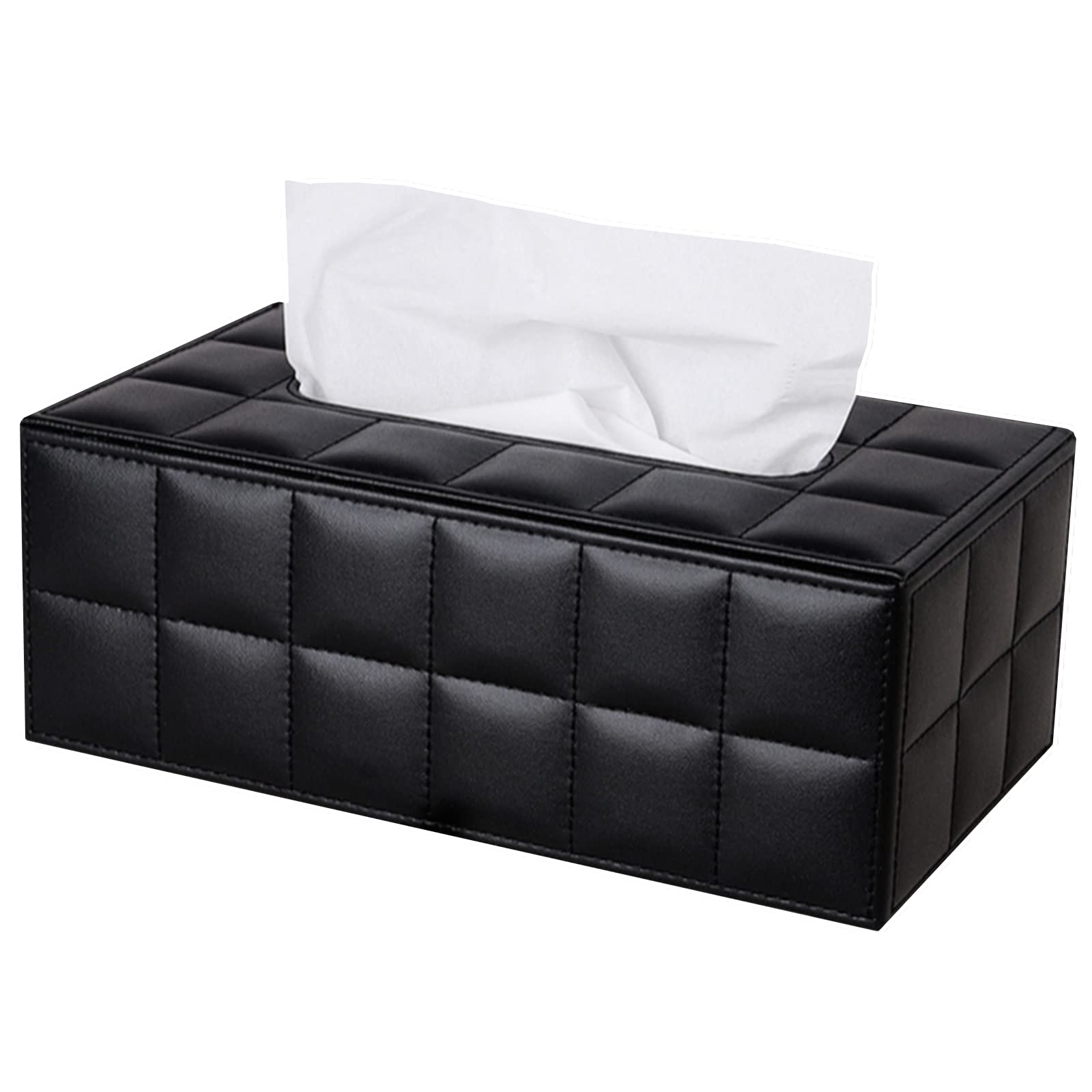 High-end Fashion PU Leather Tissue Box Holder Business Black, Rectangular Napkin Holder Drawer Paper Dispenser, Home Office Car Tissue Holder with Magnetic Bottom (Black Checkered)