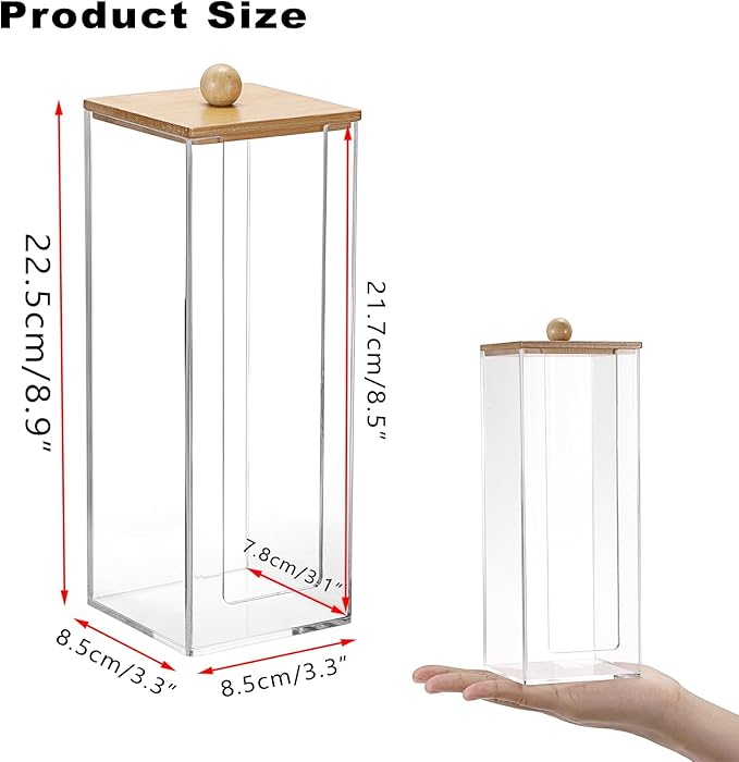 GUSHBIN Acrylic Clean Pad Storage Box Vertical Cotton Pads Holder Square Makeup Pad Dispenser with Lid Clear Bathroom Countertop Vanity Organizer