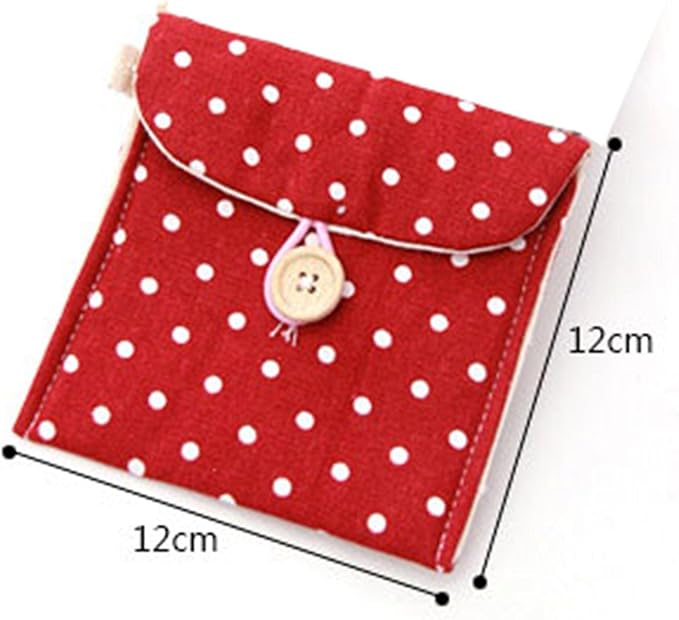 GBSTORE 2 Pcs 1 Red and 1 Blue Sanitary Napkins Bag Menstrual Cup Pouch Nursing Pad Holder Cute Polka Dot Cotton 4.7x4.7 inch Washable Organizer Storage