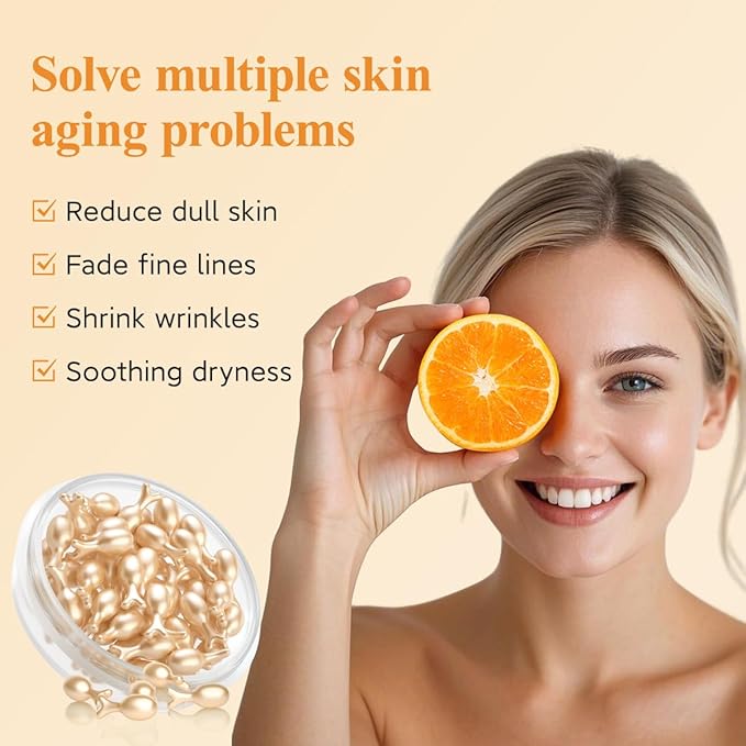 HKH Vitamin C Super Serum for Face - Anti Aging Skincare Vitamin E Facial Serum Capsules with Niacinamide - Vit C Serum Oil for Women - Moisturise & Even Skin Tone - Travel Friendly (38 Capsules)