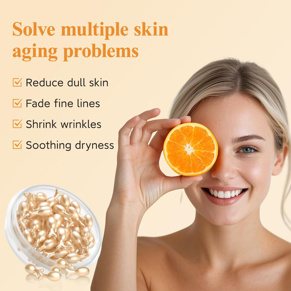 HKH Vitamin C Serum For Face: 38 Capsules Anti-Aging Wrinkles With Vit C & Vitamin E Serum For Women Over 30+ - Reducing Fine Lines - Smoothing & Firming Skin - Travel Friendly