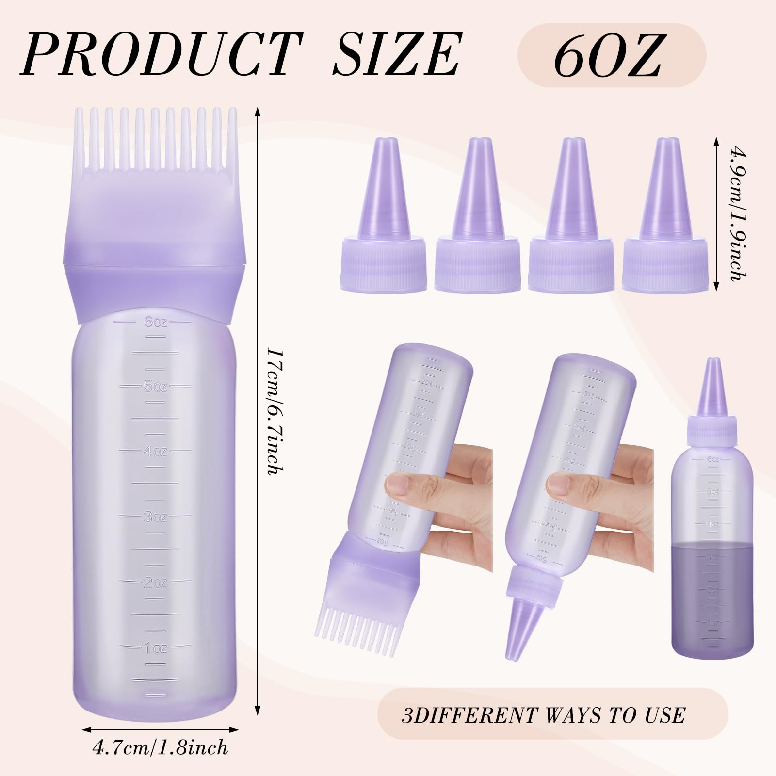 Pimoys 2 Pcs Root Comb Hair Dye Oil Applicator Bottles For Scalp, Purple
