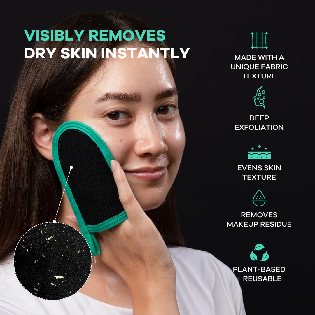 Dermasuri Face Exfoliator Scrubber, Exfoliating Glove & Scrub Mitt 2 Pack