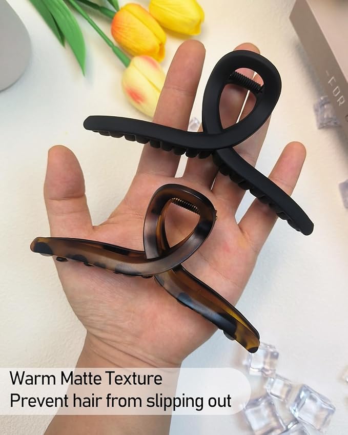 Nalodu 5 Inch Extra Large Claw Clips, 13 cm No Slip Matte Jumbo XL Hair Clips for Thick Long Curly Hair, Big Hair Claw Clips, 2 Pack