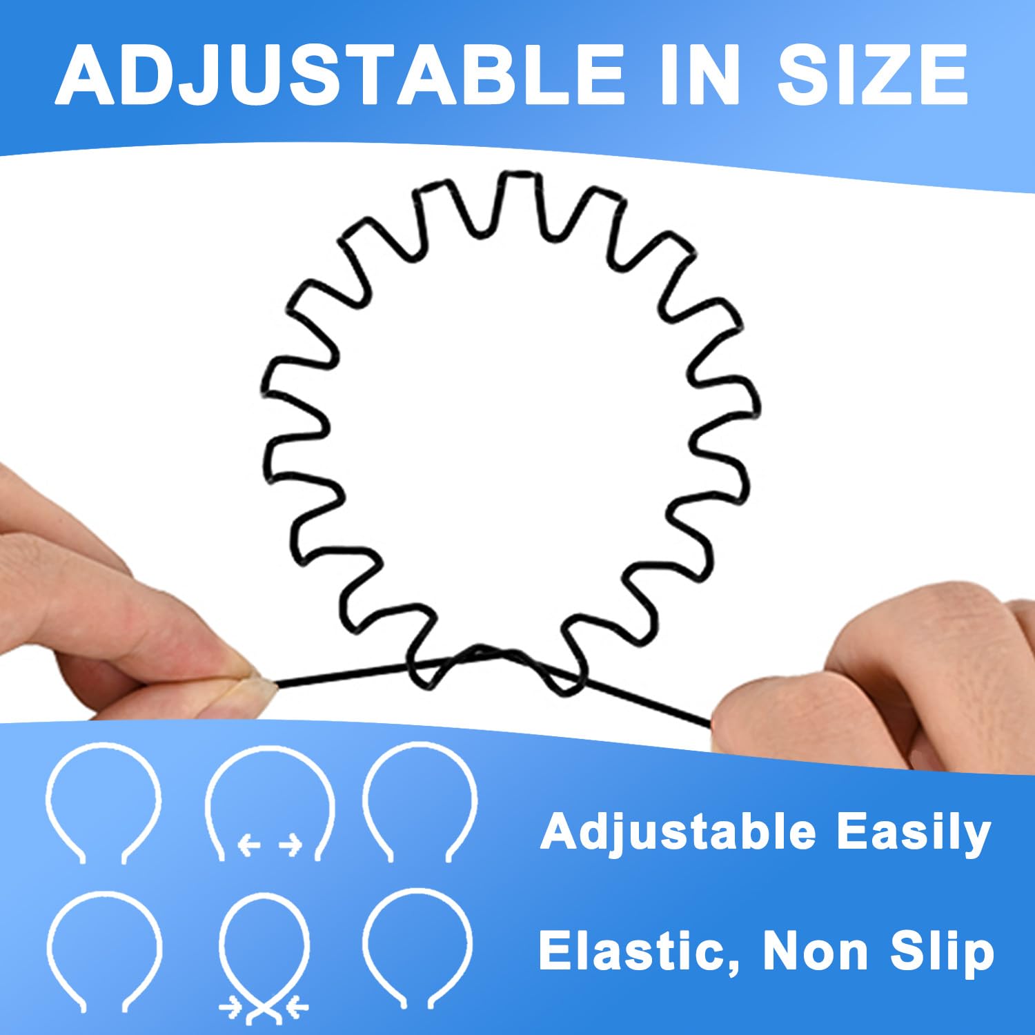 KELUBATU Metal Headband for Men,Zig Zag Wire Hair Band,Non Slip 2 Pcs