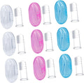 Mikinona 9Pcs Silicone Finger Toothbrush with Storage Box Dual Sided Oral Cleaning Brush for Years Teeth Cleaner Gum Massager Transparent Blue Pink Colors
