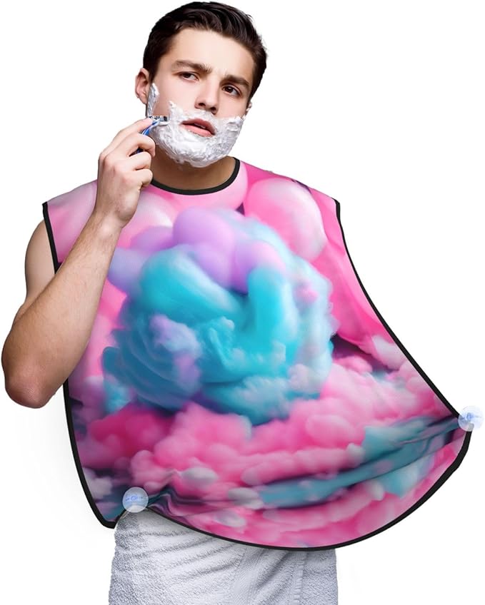 Pinks Cotton Candy Print Beard Bib Shaving Apron, Beard Hair Trimming Cape Gift For Dad
