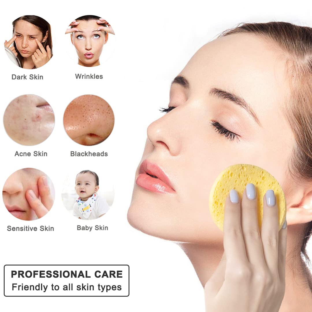 SILUKER 50-Count Compressed Facial Sponges for Daily Face Cleansing, Yellow