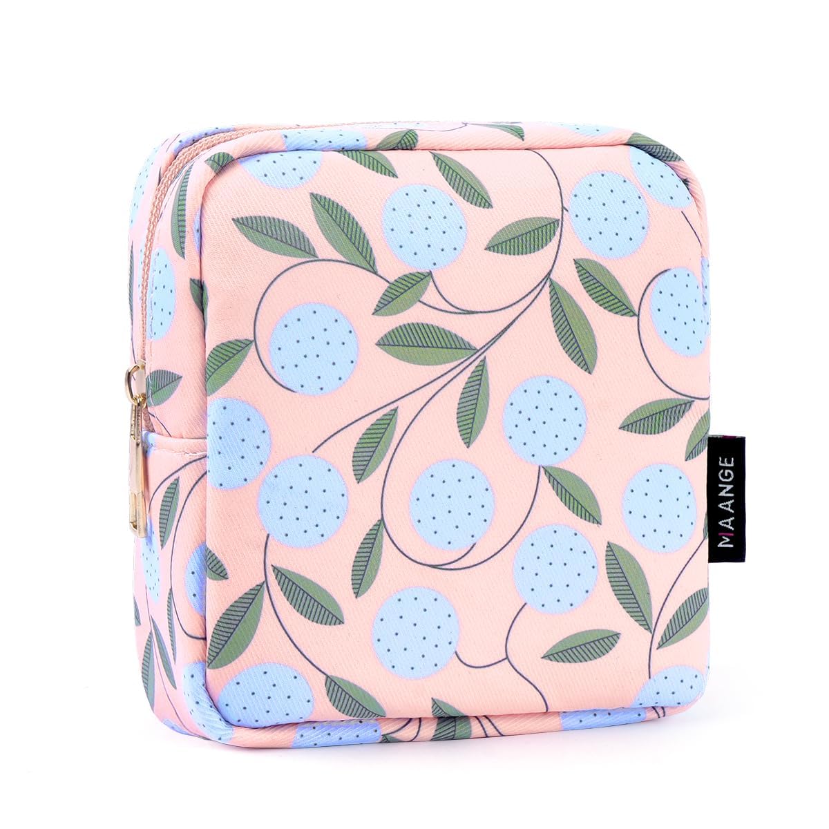 MAANGE Small Makeup Bag for Purse, Portable Cosmetic Bag, Mini Makeup Bag with Slip-in Pockets, Cute Make Up Bag, Pouches for Purse Women (Pink Plants)