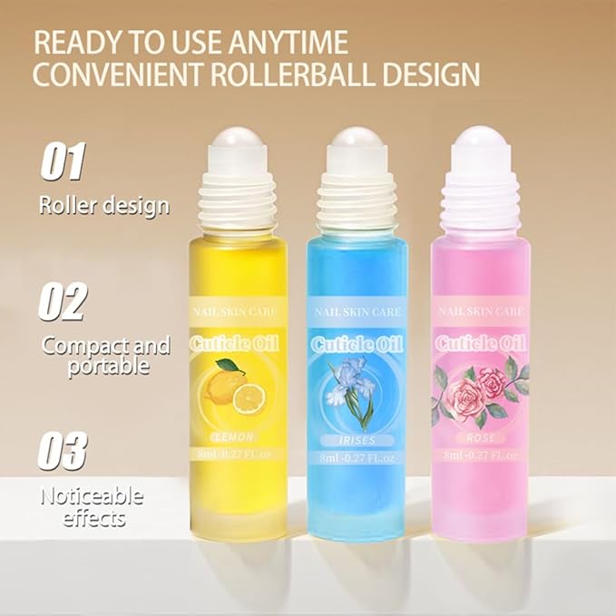 SULLMAR 2pcs Cuticle Oil Roller Nourishing Cuticle Oil for Nails Hydrating and Cuticles Moisturizing Nail Care Products(Lemon & Rose)