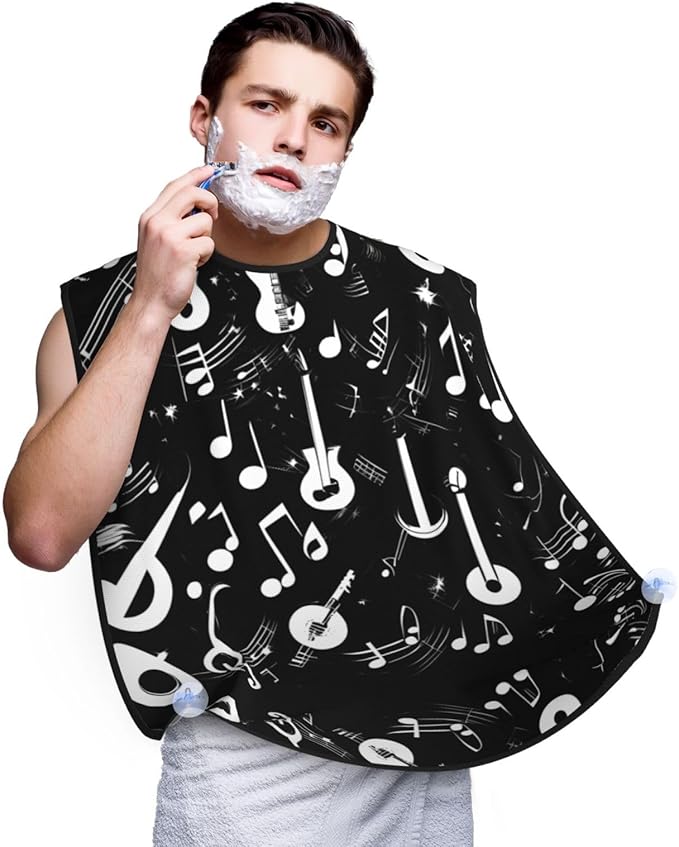 Music Symbols Love Print Beard Bib Apron For Men, Beard Hair Catcher For Men Shaving Trimming,Beard Cape Cloth