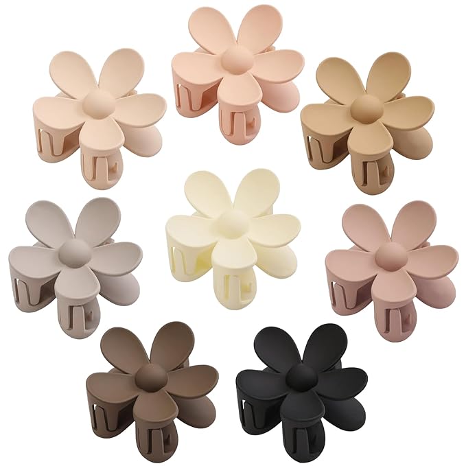 Flower Hair Clips for Women 8PCS, Big Hair Claw Clips Large Daisy Matte Hair ClipsStrong Hold Jaw Claw Clips for Thick Thin Hair 8 Colors