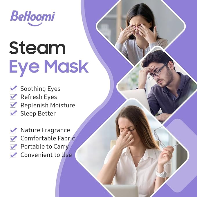 BeHoomi 20 Packs Steam Eye Mask, Heated Eye Mask Warm Compress for Eyes, Disposable Self Heating Steam Mask for Home, Sleep, Spa, Travel Essentials & Relaxation Gifts for Women (Lavender)