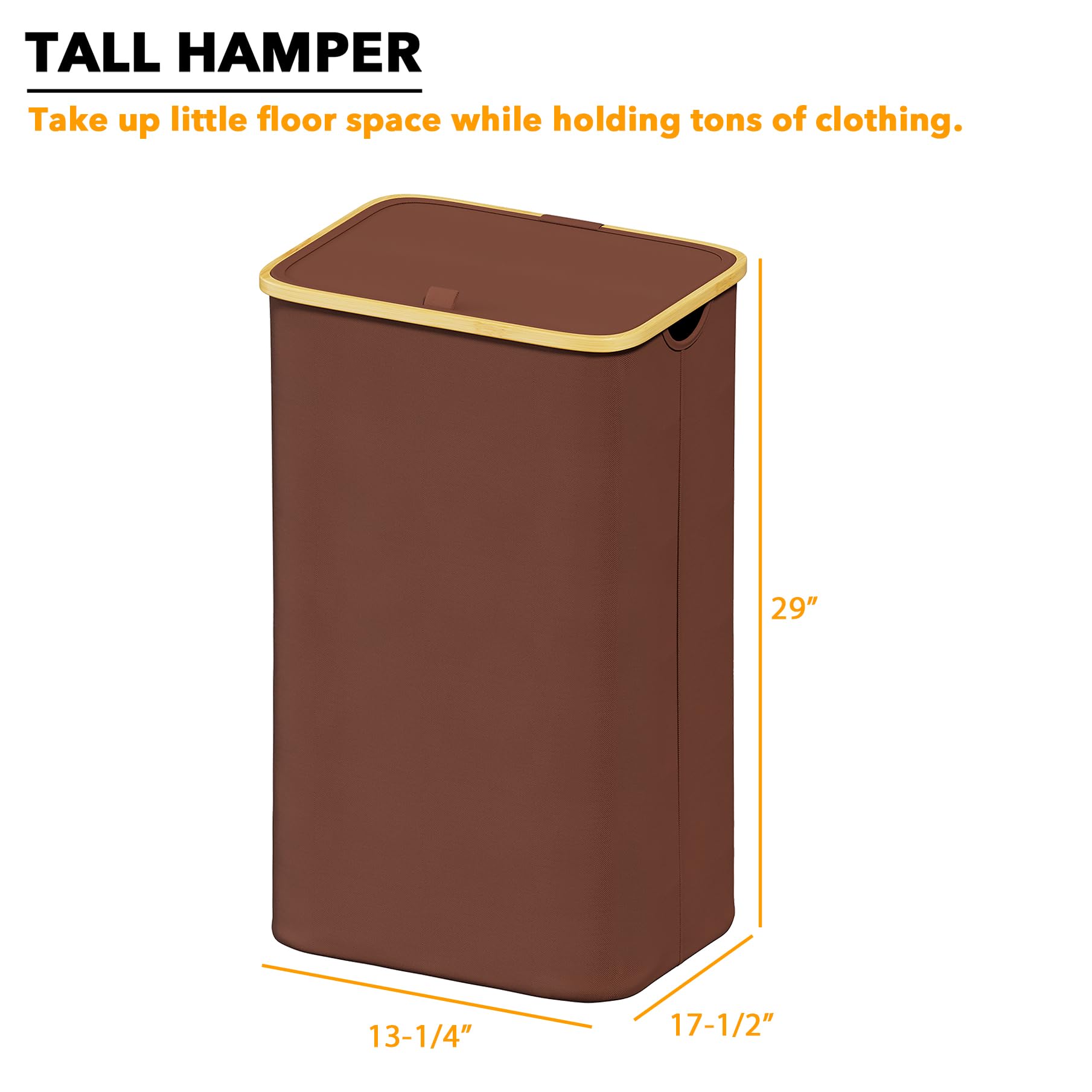 SpaceAid Laundry Hamper with Lid, 110L Large Tall Clothes Basket Bin with Bamboo Handles, Collapsible Laundry Hamper for Bedroom, Bathroom, Dorm, Laundry Room - Brown