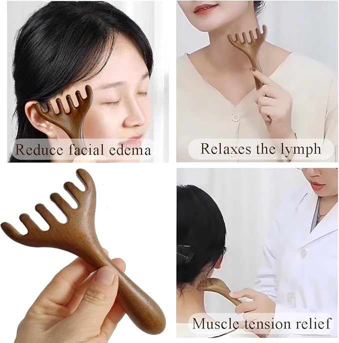OULIGET Natural Wooden Gua Sha Tool,Wooden Gua Sha Scraping Massage Tool,Long Handle Sandalwood Six Claw Antler Massager,1 Pieces