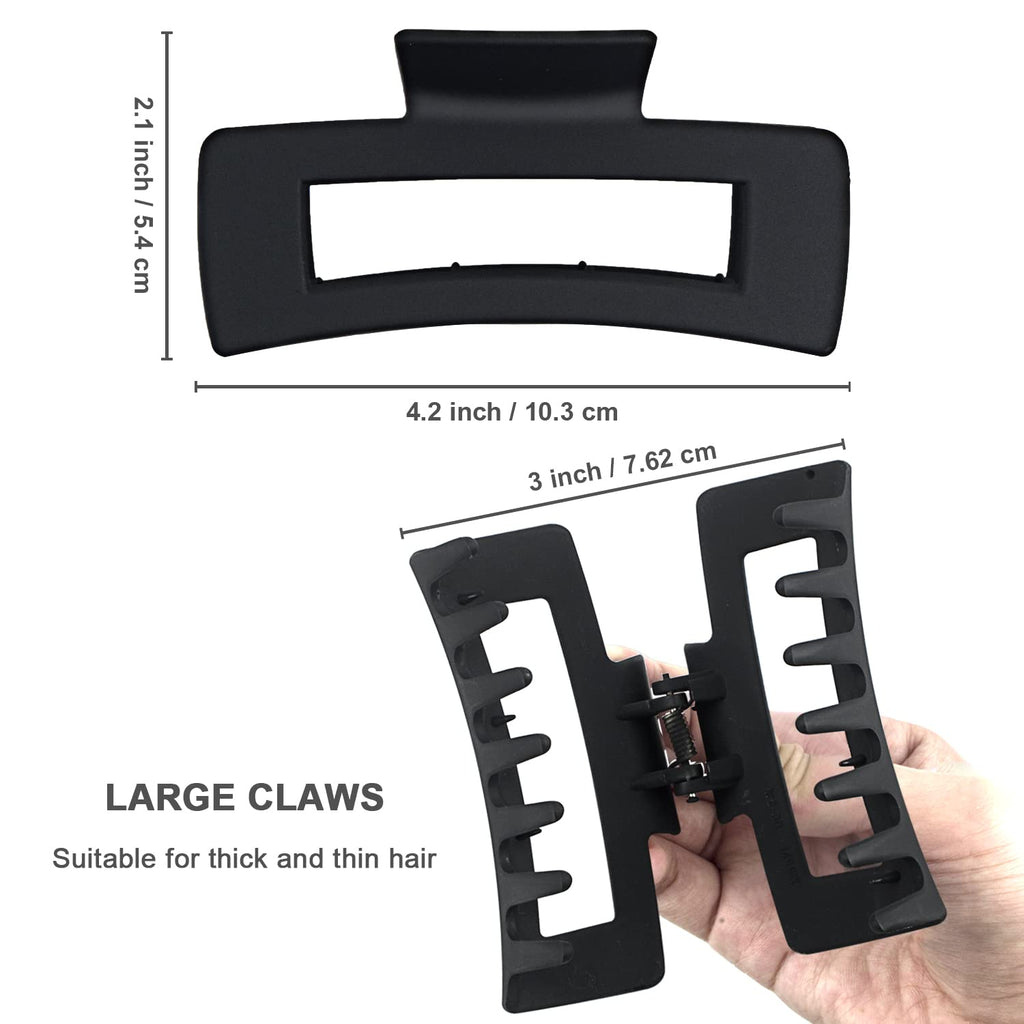 Big Hair Claw Clips for Women Girls, 4.2" Matte Rectangle Hair Clips for Thick and Thin Hair, Nonslip Hair Cutcher Jaw Clamps (Black&Tortoise)