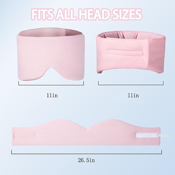 Vettres Reversible Warm & Cool Sleep Mask Wrap-Around Blackout Eye Masks for Side Sleepers Adjustable Unisex Eye Cover for Travel Office & Rest Beige