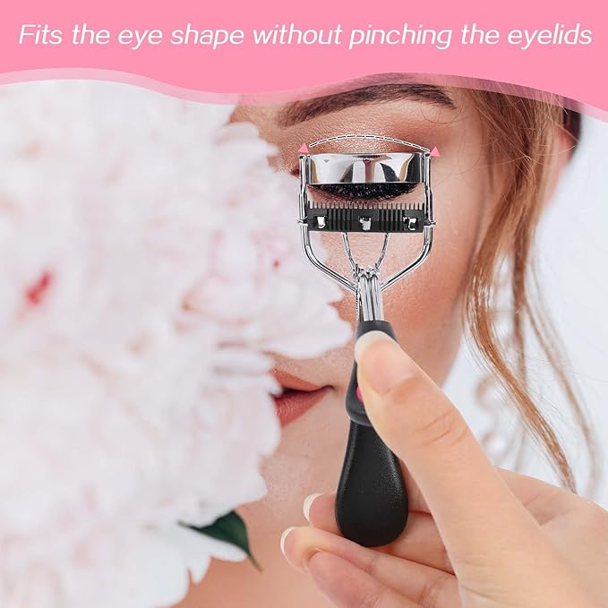 Eyelash Curlers with Comb,2 Pcs Eye Lash Curler Lash Tool Built in Comb Mini Makeup Lash Separator Tool Portable False Eyelashes Accessory (Black & Pink)