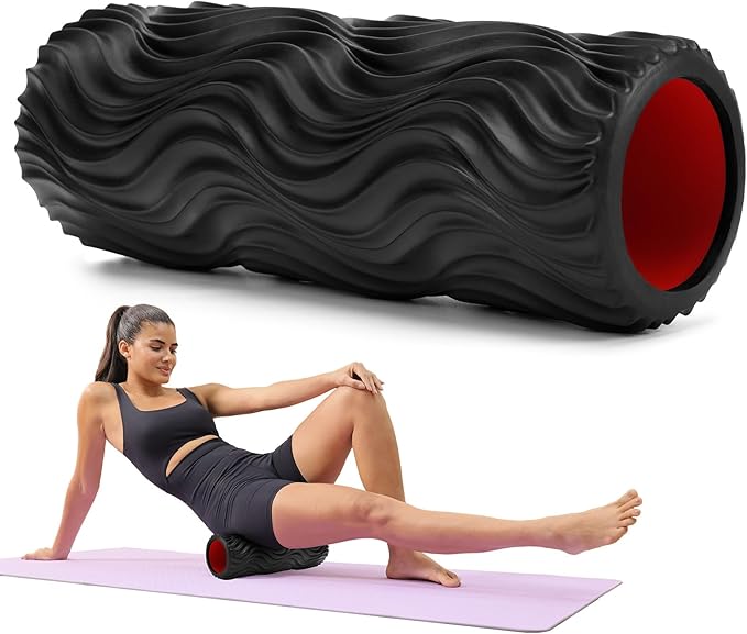 CINDALOG Foam Roller, 15" High Density Foam Back Roller, Wave Textured Massage Roller for Deep Muscle Massage Pilates Yoga,Fitness Exercise Roller for Whole Body Release(Black)