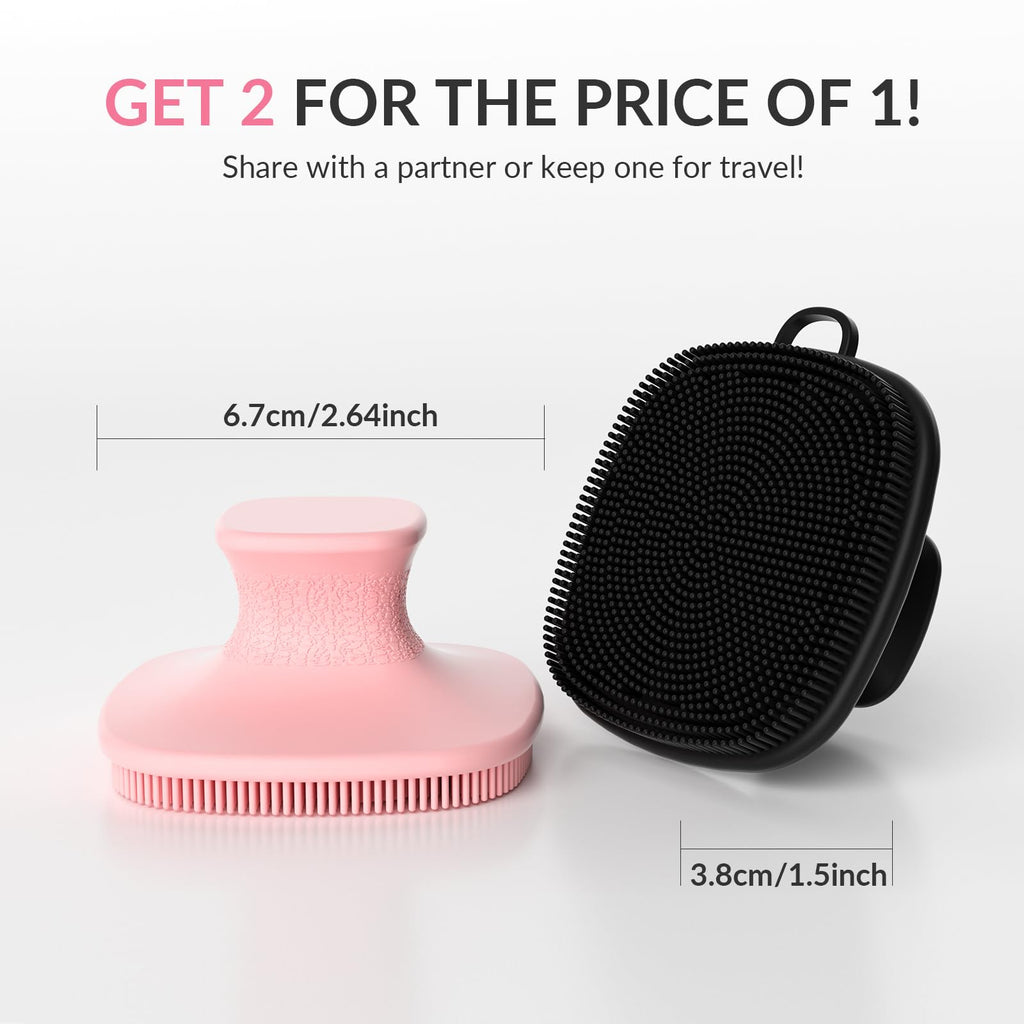 2 Pack Face Scrubber,Silicone Facial Cleansing Brush for Men & Women,Reusable Gentle Facial Waterproof Cleansing Skin Brush Exfoliating Scrubber for Sensitive Skin (Black/Pink)