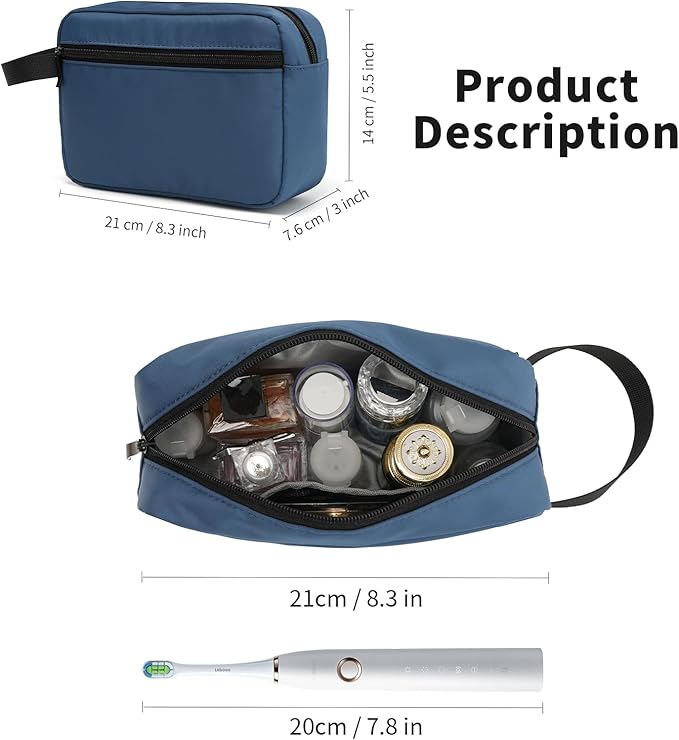 XIRYOHEAUR Travel Hanging Toiletry Bag with Carry Handle - Water-Resistant Small Cosmetic Organizer for Men & Women, Makeup, Shaving Kit, Gym & Travel Essentials (Navy Blue)