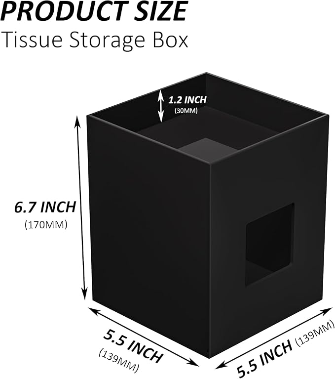 Hongtuocb Black Acrylic Tissue Box Cover with Storage Tray ,Square Acrylic Tissue Box Holder Napkin Dispenser for Bathroom Kitchen Home Office (Black, 5.5x5.5x6.7)