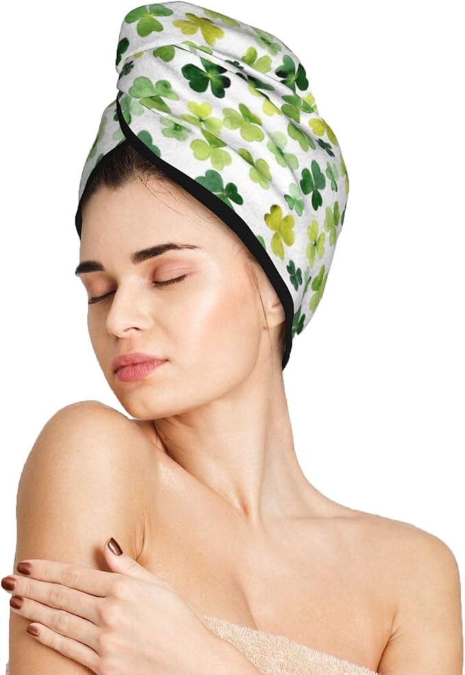 Leaf Hair Towel Wrap Microfiber Fast Drying Hair Turban with Buttons for Women Drying Curly, Long & Thick Hair