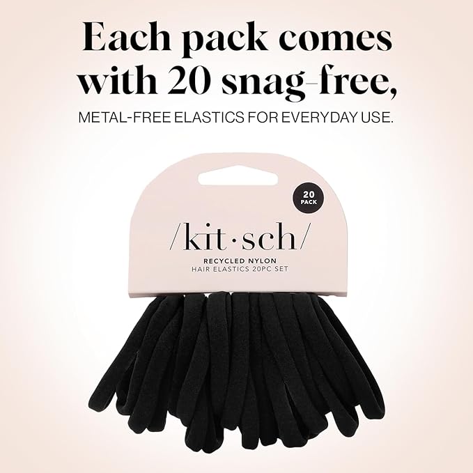 Kitsch Nylon Hair Ties No Damage - Stretchable Hair Bands for Strong All-Day Hold, Ponytail Holders | Hair Accessories for Girls - Black, 20 Pcs