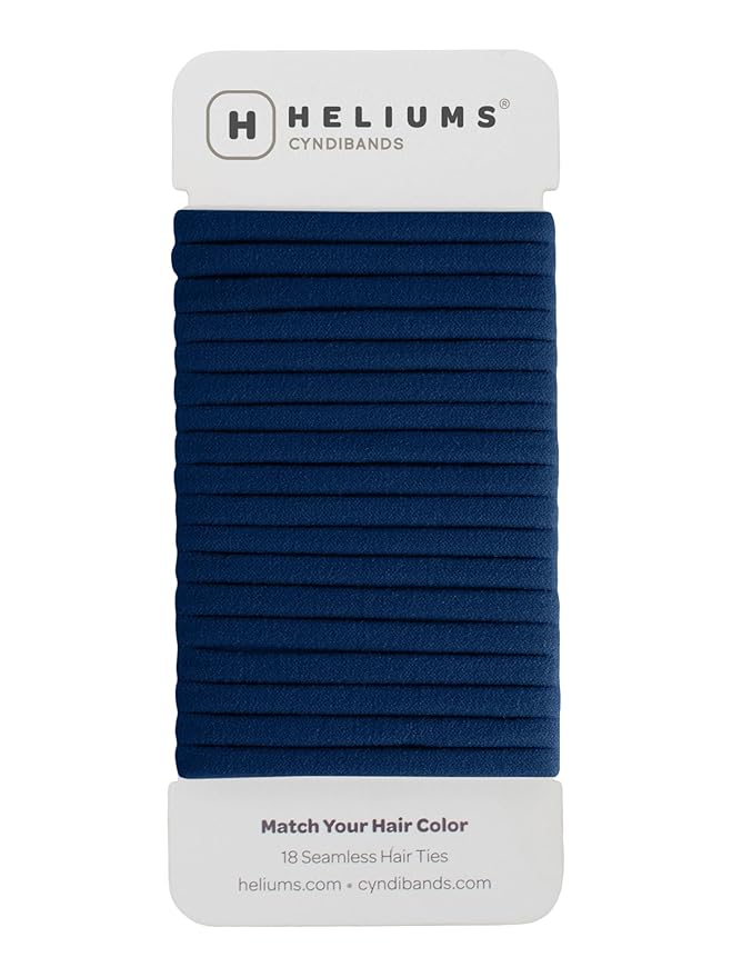 Heliums Thin Seamless Hair Ties - Navy Blue - 6mm Nylon No Damage Ponytail Holders, 1.75 Inch, Medium Hold for Thin to Normal Hair - 18 Pack