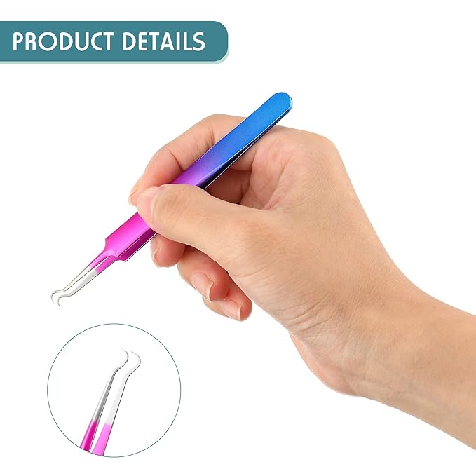 Honoson 3 Pcs Blackhead Tweezer Stainless Steel Pimple Tweezers Tool for Remove Zit Whitehead Pimple Bend Curved Extractor Tweezer Skin Blackhead Remover Tools(Rainbow Color)
