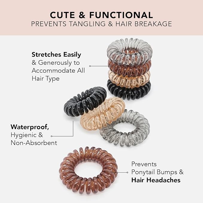 Kitsch Spiral Hair Ties for Women – Coiled Plastic Hair Ties No Damage, Ponytail Holders for Thick and Thin Hair – Creaseless and Dent-Free, Phone Cord Style - Brunette, 4 Pcs