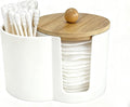 PENGARO Cotton Pad Swab Holder, Q tip Holder Round Cotton Pads Dispenser Small Plastic Swabs Dispenser with Lid, Bathroom Accessories Storage Organizer for Bud Floss Picks, White