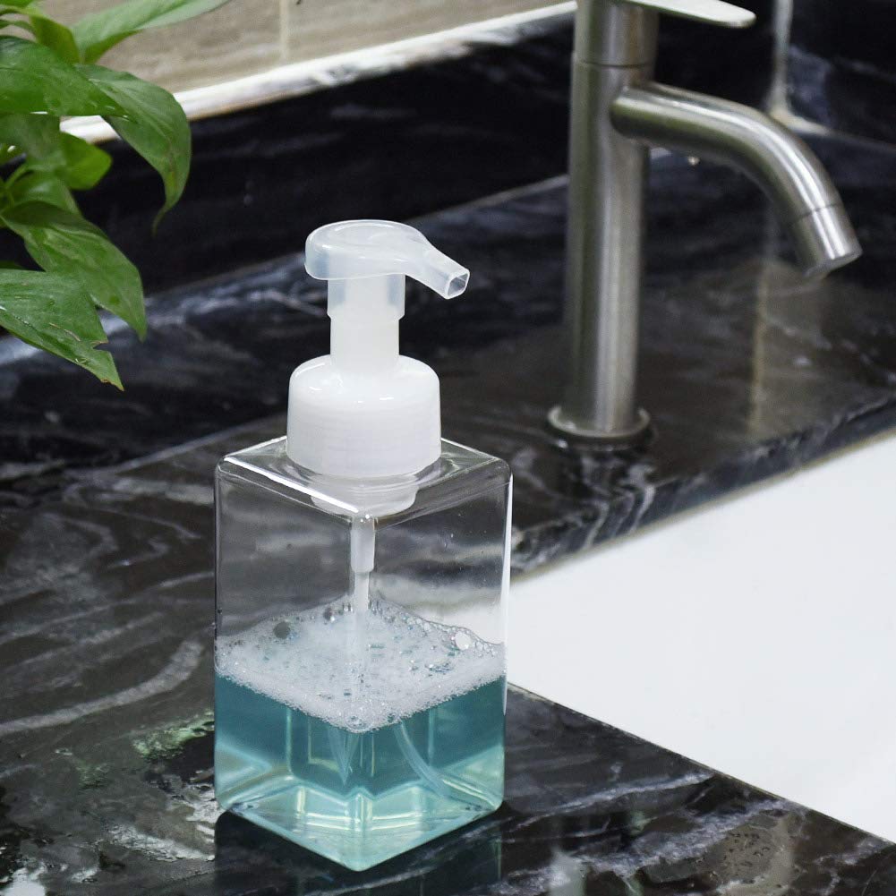 Foaming Soap Dispenser, 15oz Plastic Refillable Pump Bottle, 2 Pack, Clear