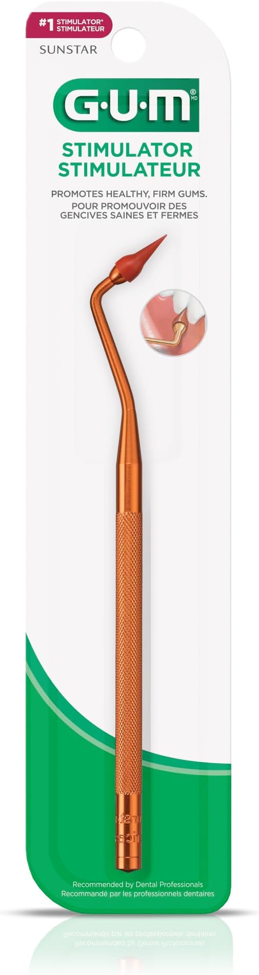 GUM Stimulator Permanent Handle with 1 Rubber Tip, Long-Handled Gum Massager & Plaque Remover for Teeth and Gum Health, 1 Count
