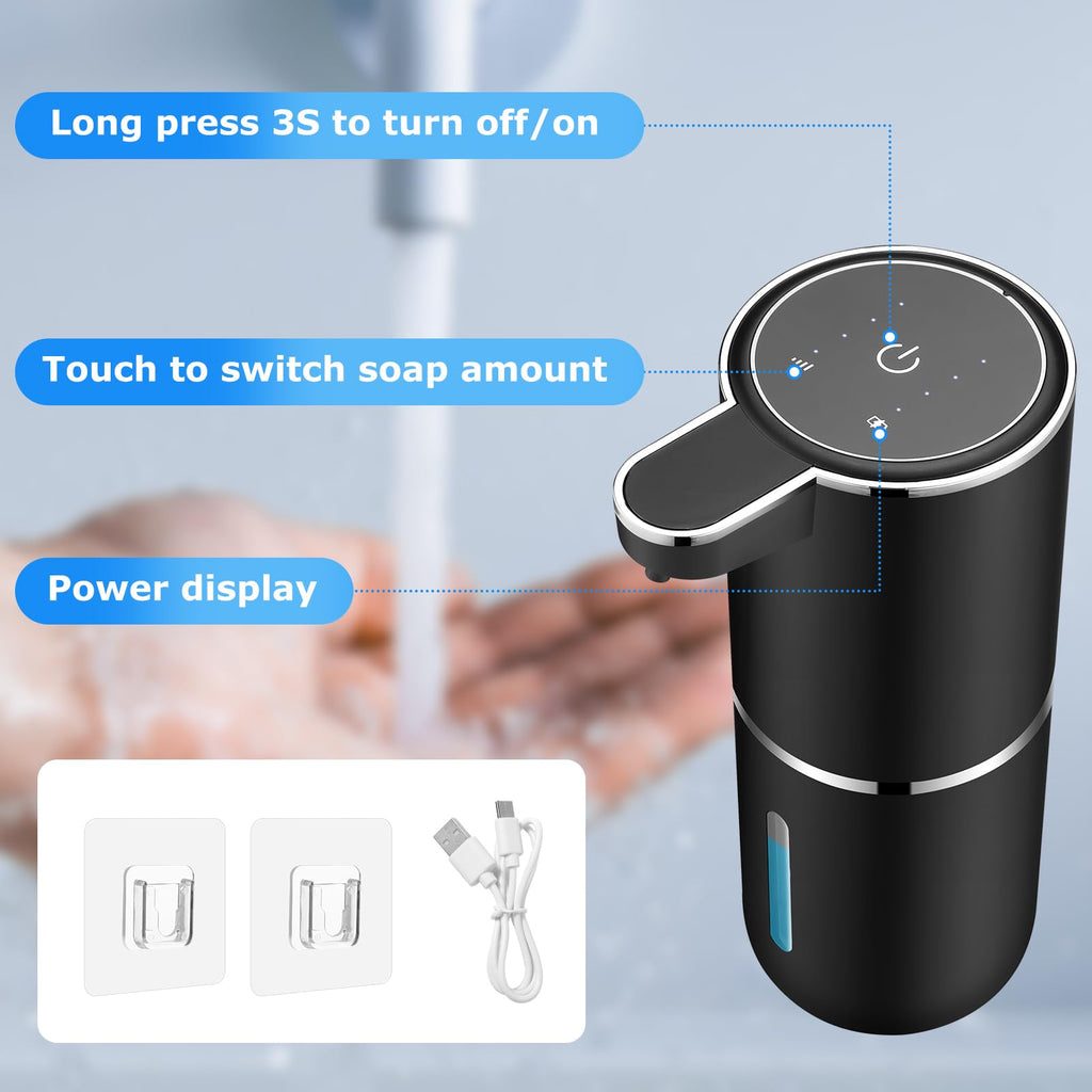 VZZNN 2 Pack Automatic Soap Dispenser,Automatic Liquid Soap Dispenser Touchless,12.8oz/380ml USB Rechargeabled Wall Mounted Smart Soap Dispensers for Bathroom Kitchen Dish Soap(Black)