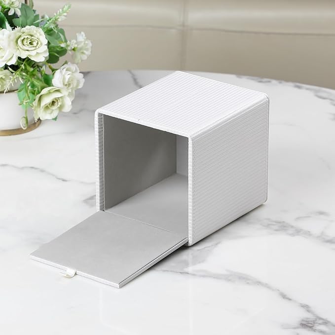 Tissue Box Cover Square with Magnetic Closure, PU Leather Tissue Box Holder for Bathroom NightStands Livingroom, Decorative Modern Square Tissue Holder (Ivory)