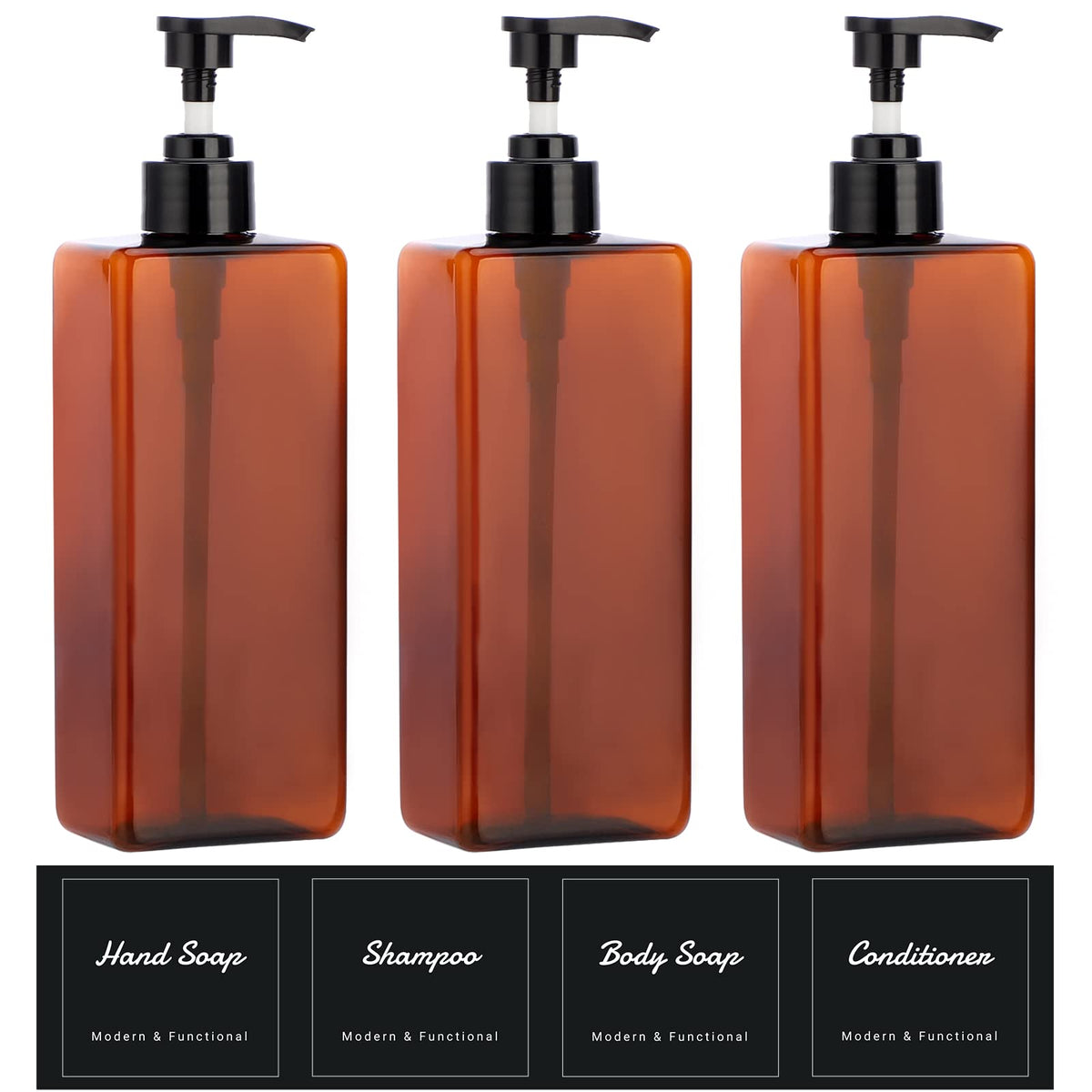 Suream 9.5oz Refillable Pump Press Bottles, Plastic Shampoo and Conditioner Dispenser, 280ml Reuable Cosmetic Empty Bottle, Bathroom Countertop Shower Dispensers for Body Wash, Hand Sanitizer, 3Pack